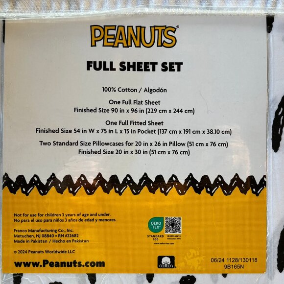 Peanuts SNOOPY FULL Size ALL COTTON Sheet Set - 4-pc SNOOPY FACE Set - Picture 2 of 3